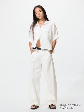 Uniqlo White Barrel Jeans - Size 26 / Size 2